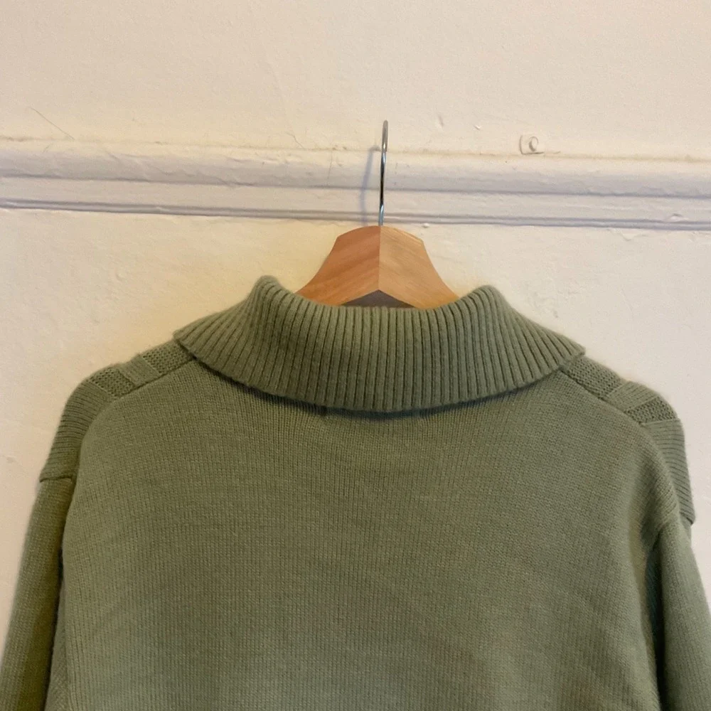 Fiorella Vtg Cardigan Sweater Chunky Cable Knit Pockets Academia Relax Green XL - Picture 7 of 7